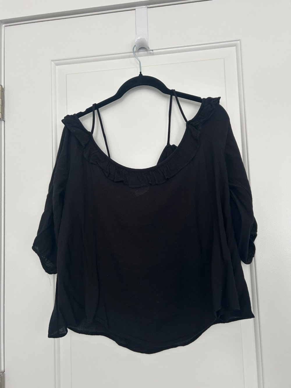 Lush Black Ruffle-Trim Off-Shoulder Top